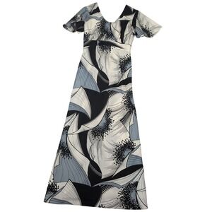 Vintage  60's Tropicana Hawaii Maxi Dress Floral‎ Print V Neck Flutter Sleeve S
